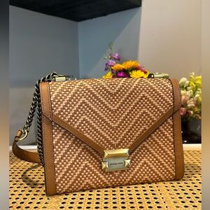 Michael Kors Woven Brown Leather Flap Crossbody Bag